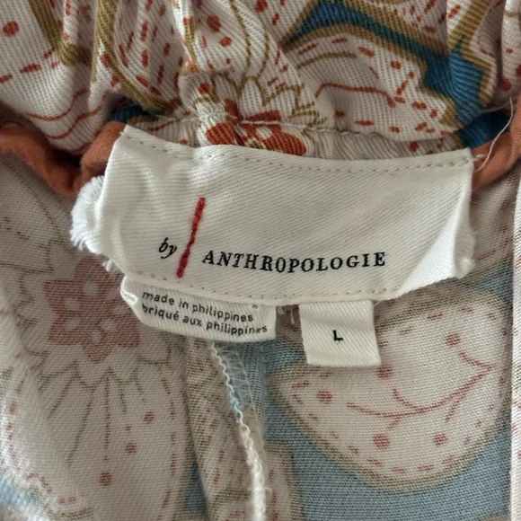 Anthropologie Teal & Cream Asymmetrical Floral Wrap Skirted Shorts - Picture 11 of 13